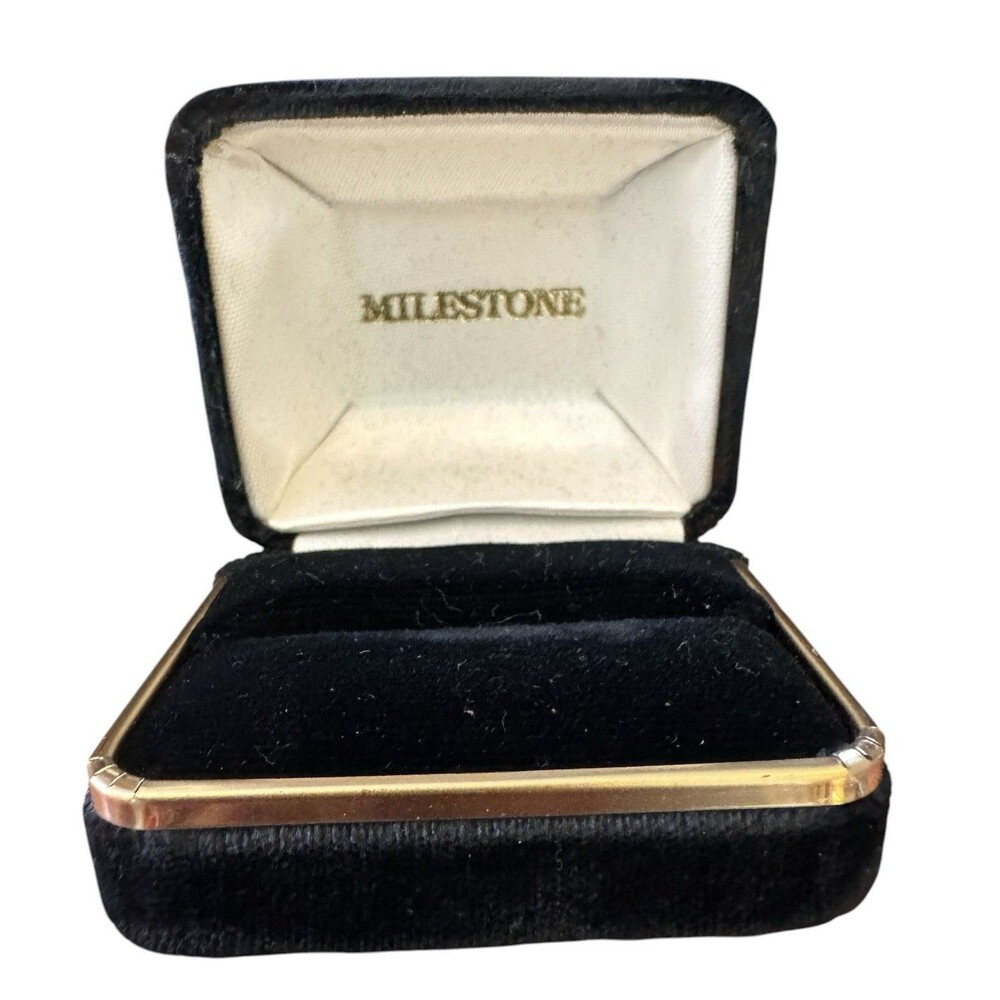 Vintage Gold Velvet Ring Box Black Satin Lined Hinged Jewelry Display Engagement